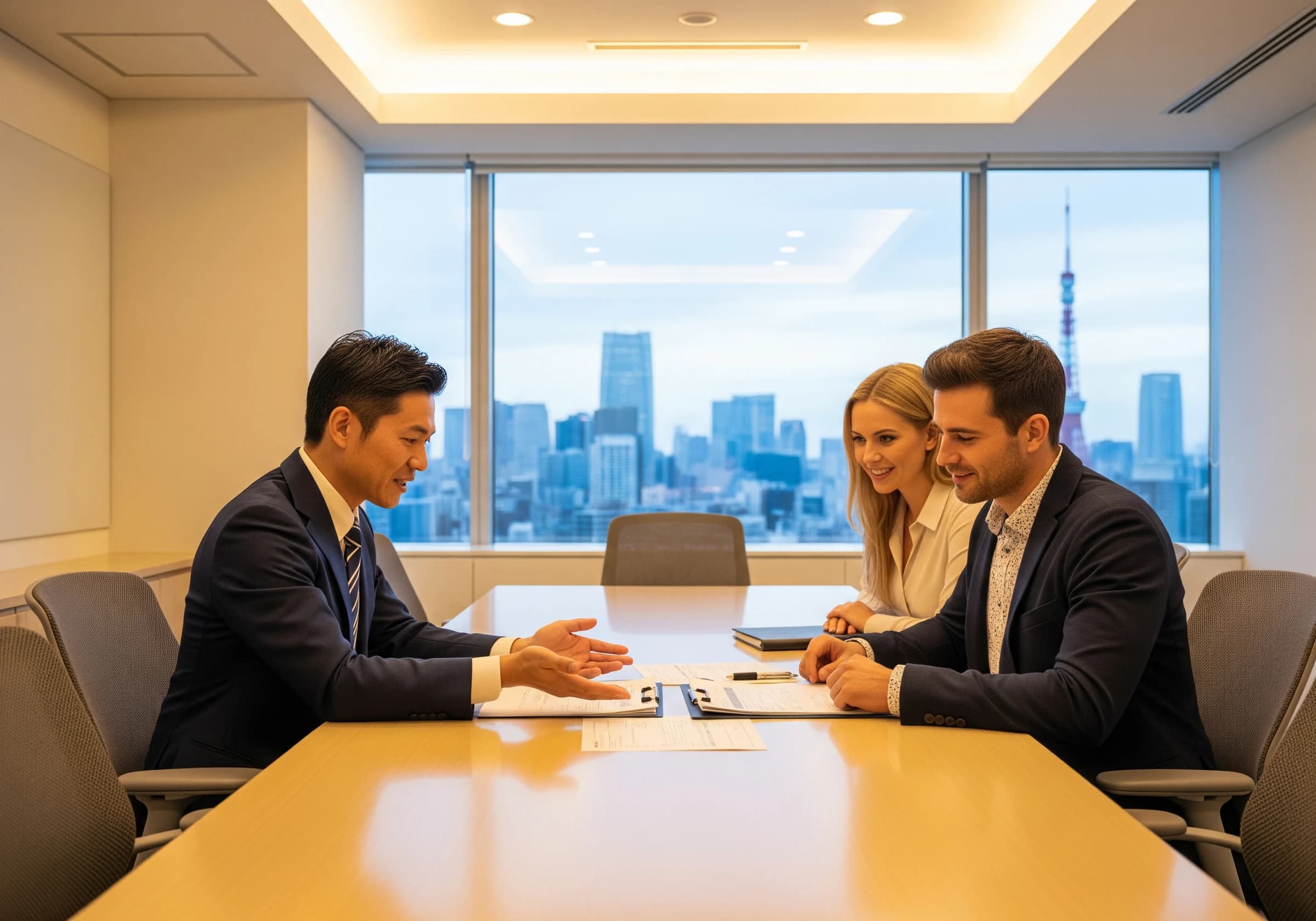多言語スタッフが外国人客に説明する様子
